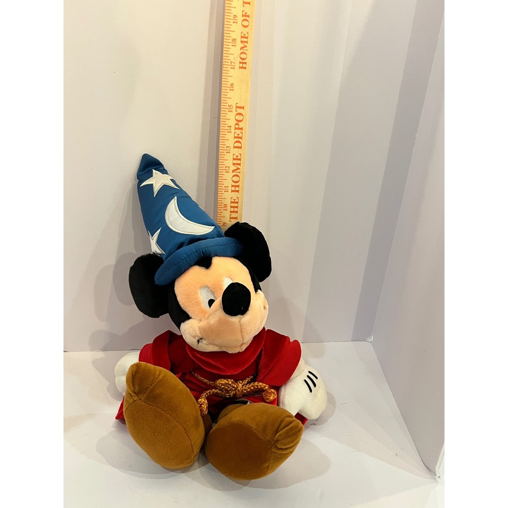 Disney Store Sorcerer Mickey Mouse Fantasia Plush 18 Inch Wizard Hat Red Robe